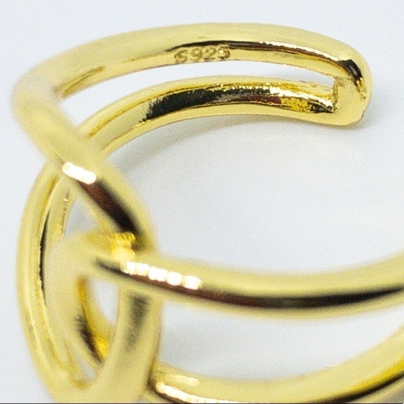 Solid .925 Sterling Silver Gold Ring – Adjustable Interlocked Minimalist Design - Picture 10 of 14